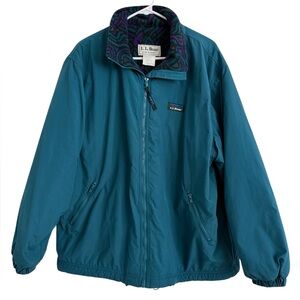 Vintage 90s L.L. Bean Unisex Warm Up Teal Fleece Printed Full-Zip Retro Jacket